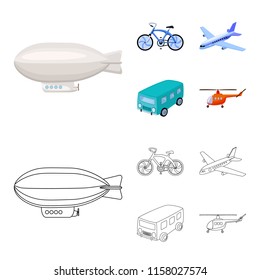 Bicycle, airplane, bus, helicopter types of transport. Transport set collection icons in cartoon,outline style vector symbol stock illustration web.