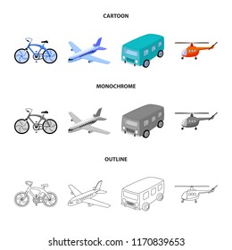 Bicycle, airplane, bus, helicopter types of transport. Transport set collection icons in cartoon,outline,monochrome style vector symbol stock illustration web.