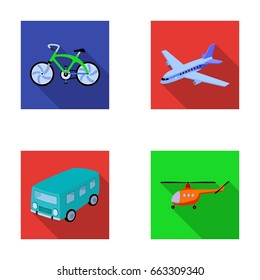 Bicycle, airplane, bus, helicopter types of transport. Transport set collection icons in flat style vector symbol stock illustration web.