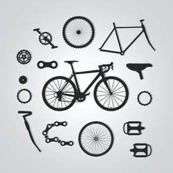 Bicycle All Parts With Silver Background. Vector Illustration