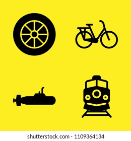bicycle, alloy wheel, train and submarine vector icon set. Sample icons set for web and graphic design