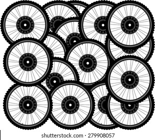 Bicycle background from many bike wheels vector