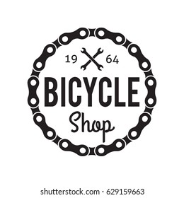 Bicycle Badge/Label. Bike Shop. For signage, prints and stamps. With wrenches