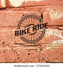 Bicycle badges logos and labels for any use. On a brick wall. EPS10