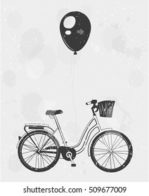bicycle and balloon. Retro image for your designs. Vector Illustration
