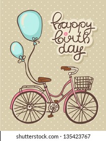 Bicycle with balloons, Romantic Birthday card