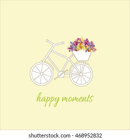Bicycle with a basket flowers vector illustration.Can be used for greeting cards,background,design