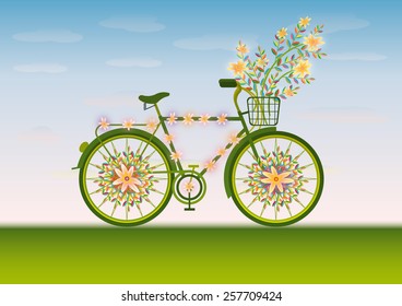 bicycle with basket full of flowers