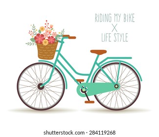 Bicycle with a basket full of flowers