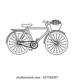 bicycle with basket icon in outline style isolated on white background. France country symbol stock vector illustration.