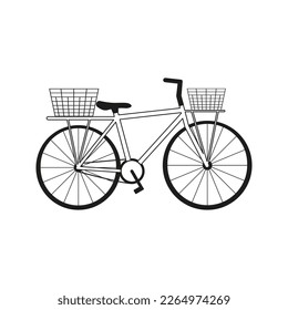 Bicycle with baskets isolated on white background. Hand drawn sketch.Vector illustration. Simple doodle style.