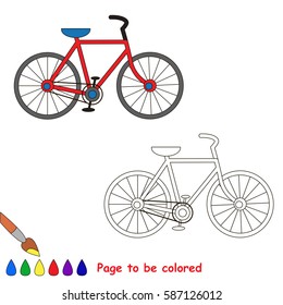 Bicycle to be colored, the coloring book for preschool kids with easy educational gaming level.