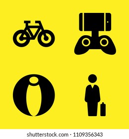bicycle, beach ball, game controller and businessman vector icon set. Sample icons set for web and graphic design