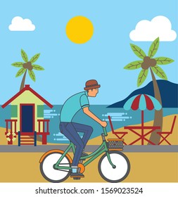 bicycle in beach flat style illustration