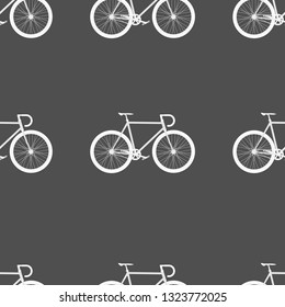 Bicycle, bike pattern with white silhouettes on grey background vector illustration. Sport and vintage vector illustration 