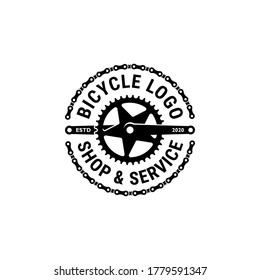 Bicycle, bike shop and service logo retro vintage vector. Chain, crank and gear illustration