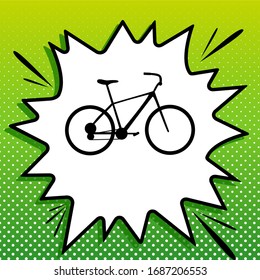 Bicycle, Bike sign. Black Icon on white popart Splash at green background with white spots. Illustration.