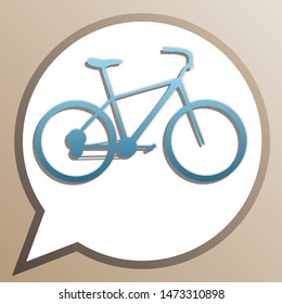 Bicycle, Bike sign. Bright cerulean icon in white speech balloon at pale taupe background. Illustration.