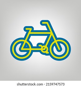 Bicycle Bike sign. Icon in colors of Ukraine flag (yellow, blue) at gray Background. Illustration.