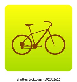 Bicycle, Bike sign. Vector. Brown icon at green-yellow gradient square with rounded corners on white background. Isolated.