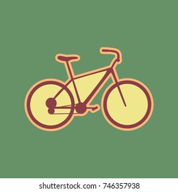 Bicycle, Bike sign. Vector. Cordovan icon and mellow apricot halo with light khaki filled space at russian green background.