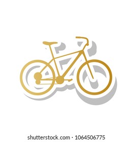 Bicycle, Bike sign. Vector. Golden gradient icon with white contour and rotated gray shadow at white background.