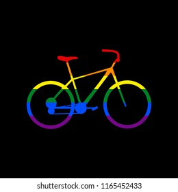 Bicycle, Bike sign. Vector. Icon with colors of LGBT flag at black background.