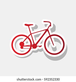Bicycle, Bike sign. Vector. New year reddish icon with outside stroke and gray shadow on light gray background.