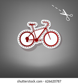 Bicycle, Bike sign. Vector. Red icon with for applique from paper with shadow on gray background with scissors.