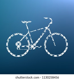 Bicycle, Bike sign. Vector. White textured icon at lapis lazuli gradient background.