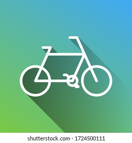 Bicycle Bike sign. White Icon with gray dropped limitless shadow on green to blue background. Illustration.