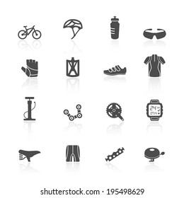 Bicycle bike sport fitness flat icons set with water bottle helmet clothes isolated vector illustration