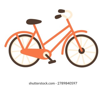 Bicycle bike vector flat hand drawn style retro transport pink cycle with flower basket spring greeting card and feminine branding design