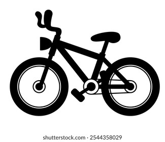 bicycle - black and white cartoon vector silhouette illustration of bike, isolated on white background