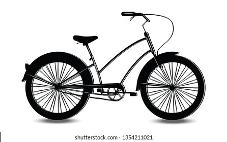 Bicycle black - white, female, urban - isolated - flat style - vector