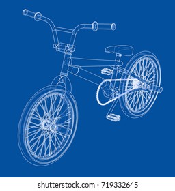 Bicycle bmx. Vector rendering of 3d. Wire-frame style. The layers of visible and invisible lines are separated