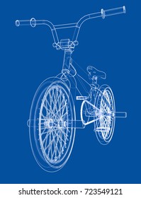 Bicycle bmx. Vector rendering of 3d. Wire-frame style. The layers of visible and invisible lines are separated