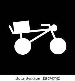 Bicycle with a box on the trunk - delivery service glyph icon - white