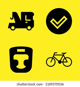 bicycle, boxing, checked and crane vector icon set. Sample icons set for web and graphic design