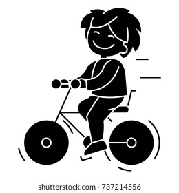 bicycle, boy riding  icon, vector illustration, sign on isolated background