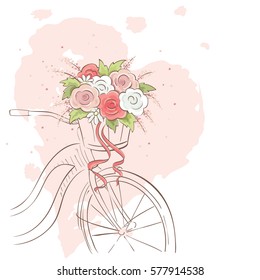 Bicycle for the bride. Vector illustration, wedding invitation, valentine card