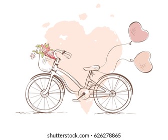 Bicycle for the bride / Vector illustration, wedding invitation, valentine card