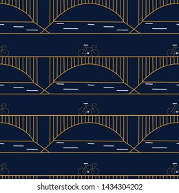bicycle and bridge, in a seamless pattern design, perfect to use both on the web or in print for surface design