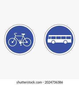 icono vectorial de señalización circular de carretera azul de bicicleta y autobús.