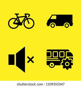 bicycle, bus, mute and van vector icon set. Sample icons set for web and graphic design