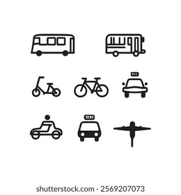 bicycle bus and plane set icon vector
