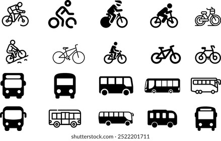 bicycle and bus Transport Icon. Black simple thin line icon vector illustration.