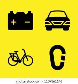 bicycle, car, battery and carabiner vector icon set. Sample icons set for web and graphic design