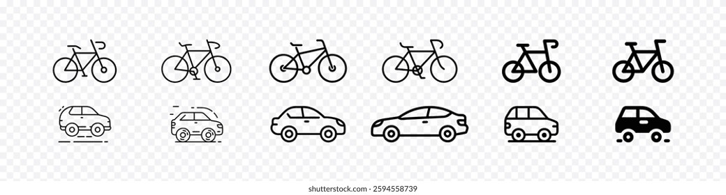 Bicycle and Car Icon Set – Vehicle and Transportation Symbols