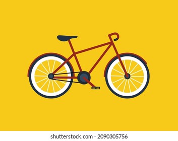 Bicycle. Cartoon Bike. Cartoon Bicycle For Mountain Race. Clipart Of Sport Bike With Wheel, Pedal, Seat And Handle. Vector Illustration For Mountain Road. Icon For Training, Competition, Healthy.